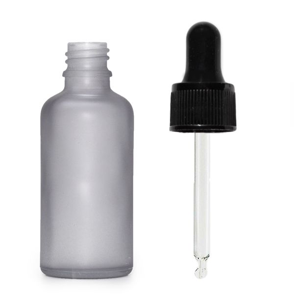 50ml Mat Grijze Glazen Druppelfles met Zwarte Pipet
