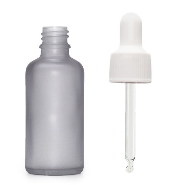 50ml Mat Grijze Glazen Druppelfles met Witte Pipet