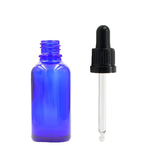 10ml Blauwe Glazen Druppelfles met Zwarte T/E Pipet