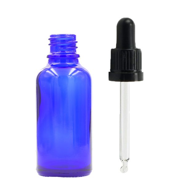 30ml Blauwe Glazen Druppelfles met Zwarte T/E Pipet