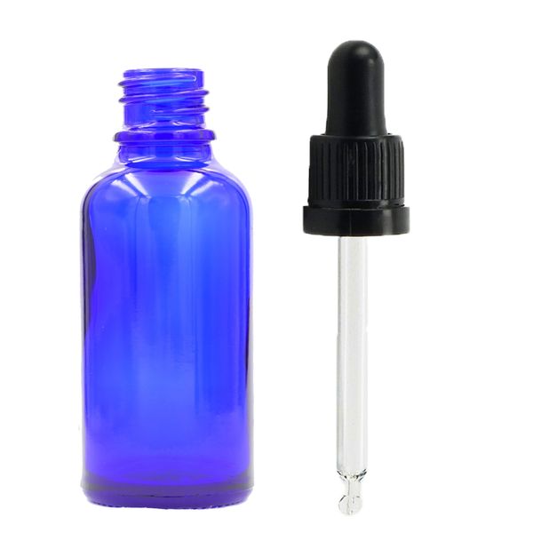 50ml Blauwe Glazen Druppelfles met Zwarte T/E Pipet