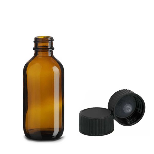 60ml Amber Glazen Boston Fles met Zwarte Plastic Dop