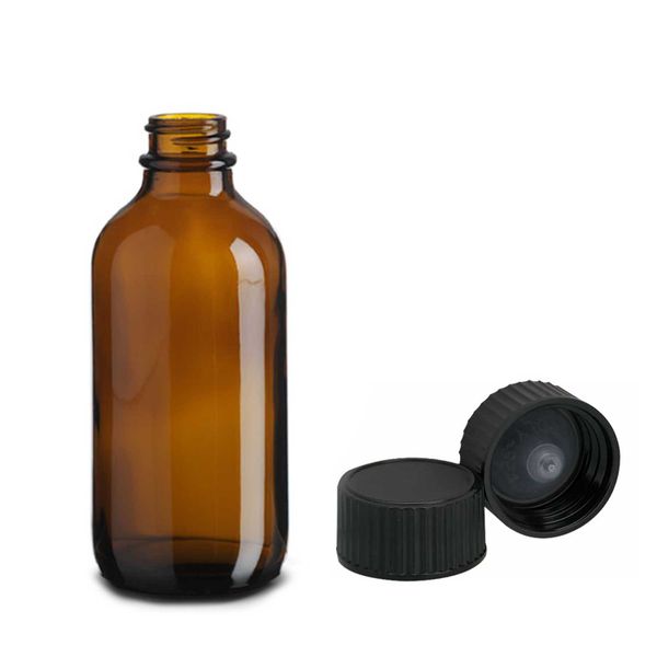 120ml Amber Glazen Boston Fles met Zwarte Plastic Dop