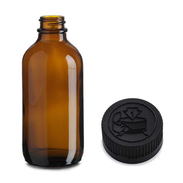 500ml Amber Glazen Boston Fles met Kindveilige Zwarte Plastic Dop