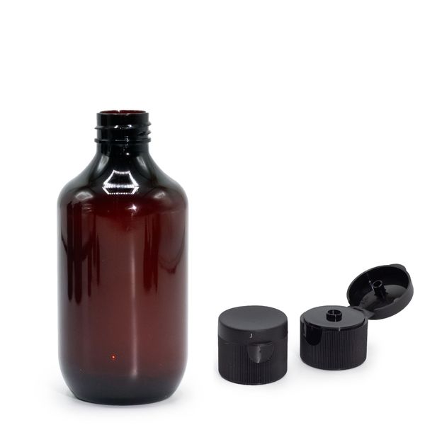 250 ml Bruine Plastic Boston Fles met Flip-Top Dop 28 mm