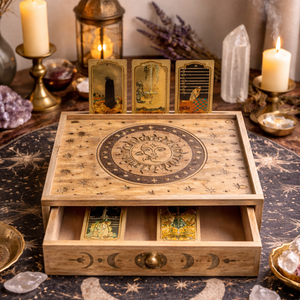 Zon Maan Gesneden Tarotdoos met Lade