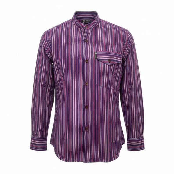 Nomad Sari Grandad Shirt - Zwart Paars - Medium