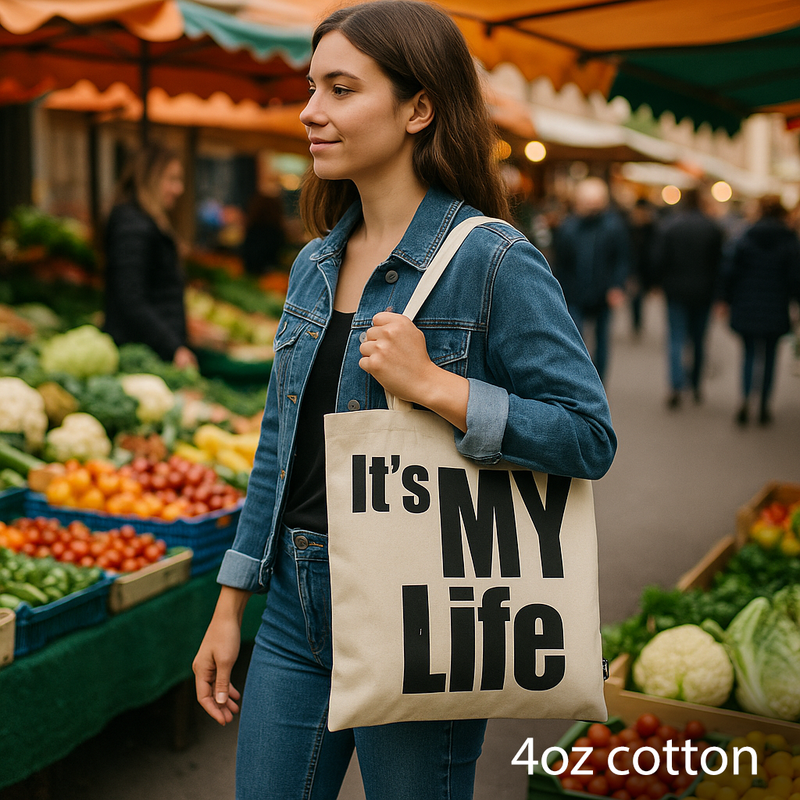 Iconische Basic Draagtas - HET IS MIJN LEVEN - (40x36cm) - Naturel 4oz