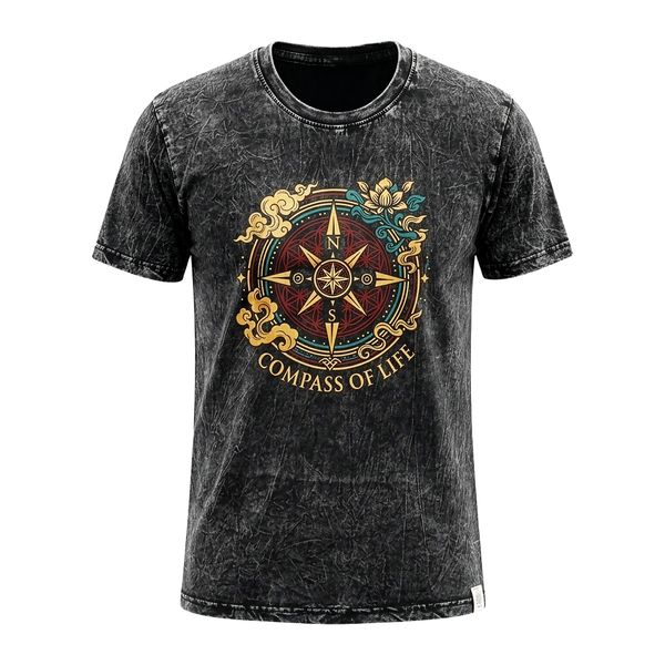 Nomad Sari Stonewashed Katoenen T-Shirt - Levenskompas - Antraciet - Klein