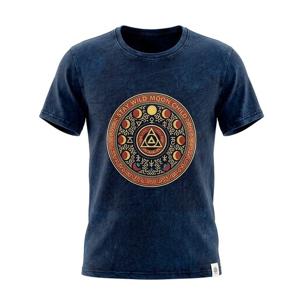 Nomad Sari Stonewashed Katoenen T-Shirt - Stay Wild Moon Child - Blauw - Klein
