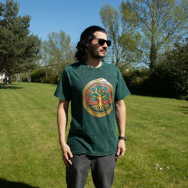 Nomad Sari Stonewashed Katoenen T-shirt - Levensboom - Groen - Klein