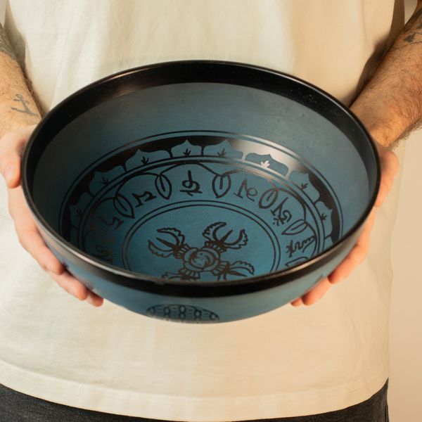 Grote Aluminium Klankschaal – Tibetaanse Dubbele Dorje – Blauw (27 cm)