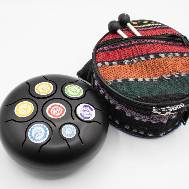 Medium Happy Drum Zwart Chakra – Steel Tongue Drum – 14 × 7 cm