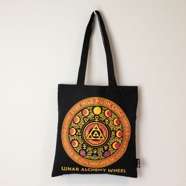Iconische Klassieke Draagtas – Luna Alchemiewiel – Zwart 6oz (40x36cm)