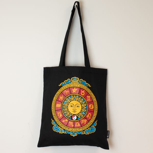 Iconische Klassieke Draagtas – Dierenriem Zon – Zwart 6oz (40x36cm)