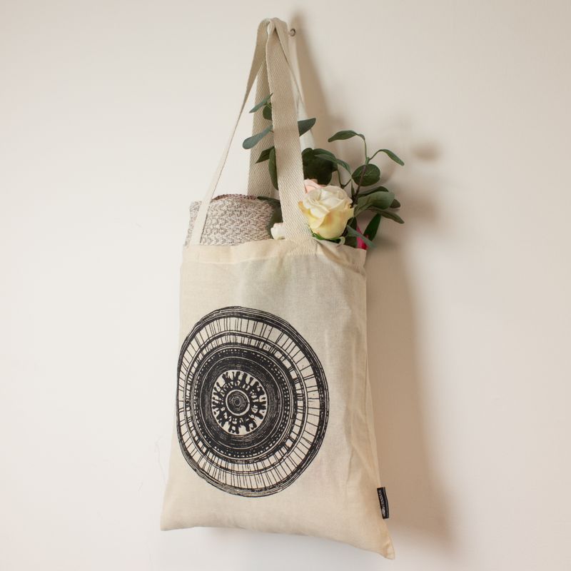 Iconische Basis Draagtas – Stedelijke Mandala – Naturel 4oz (40x37cm)