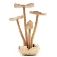 Handgemaakt Parasithouten Kunstsnijwerk - Set van 4 Grote Paddenstoelen