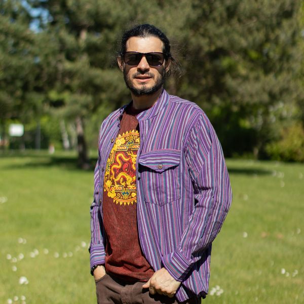 Nomad Sari Grandad Shirt - Zwart Paars - Medium