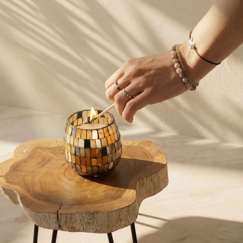 Amber Mosaic - Kaarsen in Glazen Pot - Klein