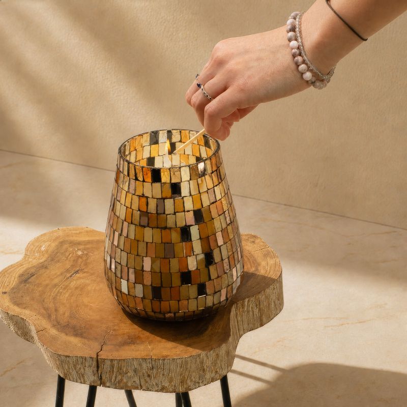 Amber Mosaic - Kaarsen in Glazen Pot - Groot
