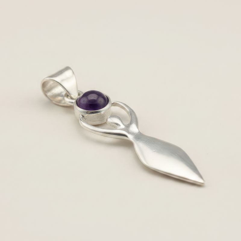 Indiase Devotie Hangers - Verzilverd (45cm Koord) - Godin Amethist