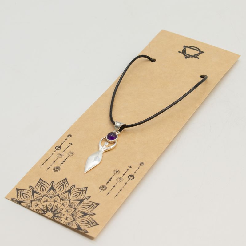 Indiase Devotie Hangers - Verzilverd (45cm Koord) - Godin Amethist
