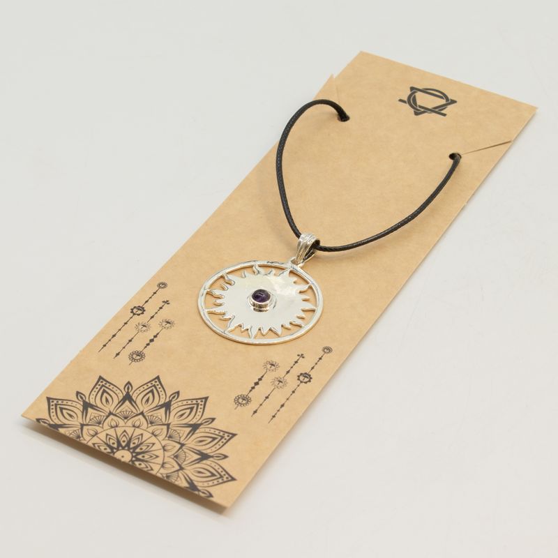 Indiase Devotie Hangers - Verzilverd (45cm Koord) - Zonneverering Amethist