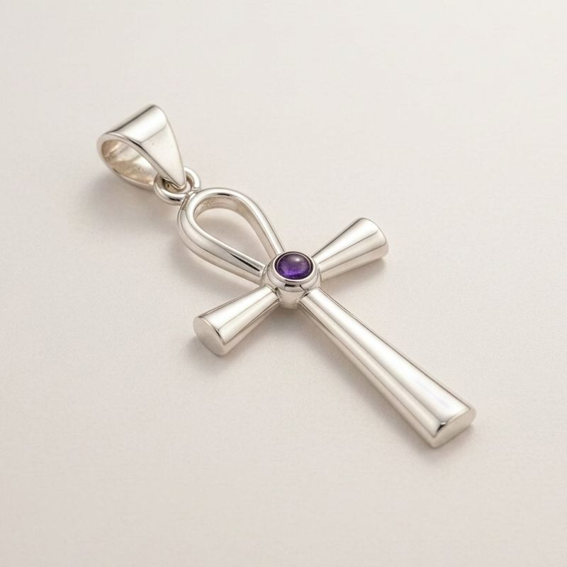 Indiase Devotie Hangers - Verzilverd (45cm Koord) - Ankh Symbool van het Eeuwige Leven