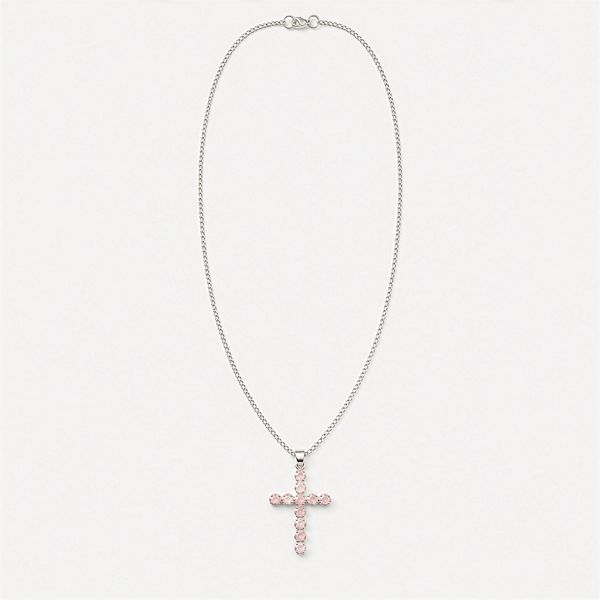 Indiase Devotie Hangers - Verzilverd (45cm Ketting) - Rozenkwarts Kruisbeeld