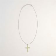 Indiase Devotie Hangers - Verzilverd (45cm Ketting) - Peridot Kruisbeeld