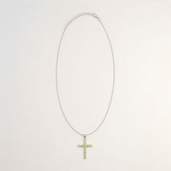 Indiase Devotie Hangers - Verzilverd (45cm Ketting) - Peridot Kruisbeeld