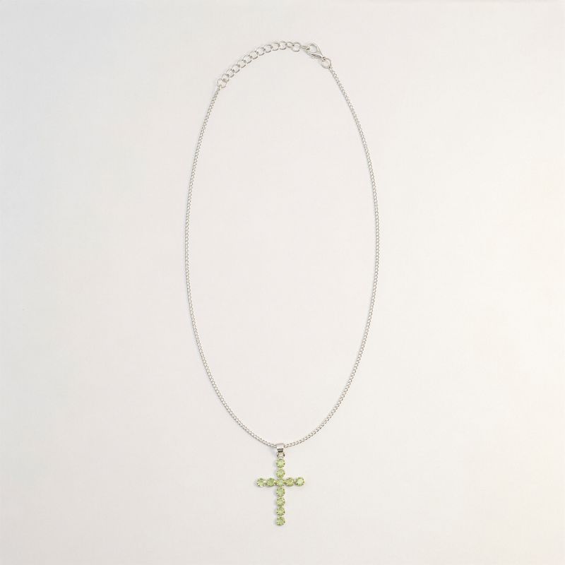 Indiase Devotie Hangers - Verzilverd (45cm Ketting) - Peridot Kruisbeeld