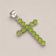 Indiase Devotie Hangers - Verzilverd (45cm Ketting) - Peridot Kruisbeeld