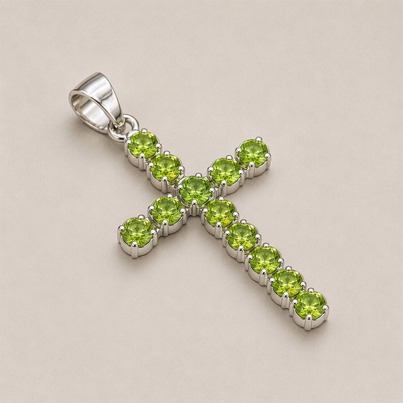 Indiase Devotie Hangers - Verzilverd (45cm Ketting) - Peridot Kruisbeeld