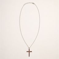 Indiase Devotie Hangers - Verzilverd (45cm Ketting) - Granaat Kruisbeeld