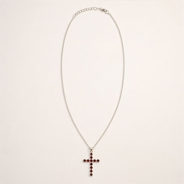 Indiase Devotie Hangers - Verzilverd (45cm Ketting) - Granaat Kruisbeeld