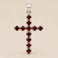 Indiase Devotie Hangers - Verzilverd (45cm Ketting) - Granaat Kruisbeeld
