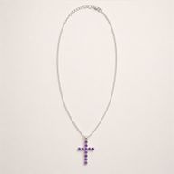 Indiase Devotie Hangers - Verzilverd (45cm Ketting) - Amethist Kruisbeeld