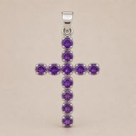 Indiase Devotie Hangers - Verzilverd (45cm Ketting) - Amethist Kruisbeeld