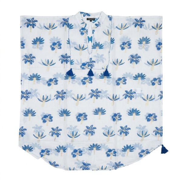 Nomad Sari uit de Med Collectie - Kaftan - Crèmekleur met blauw borduurwerk en kwastjes