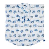 Nomad Sari uit de Med Collectie - Kaftan - Crèmekleur met blauw borduurwerk en kwastjes