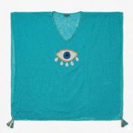 Nomad Sari In de Med-Collectie - kaftan - turkoois met goud en wit groot boze oog