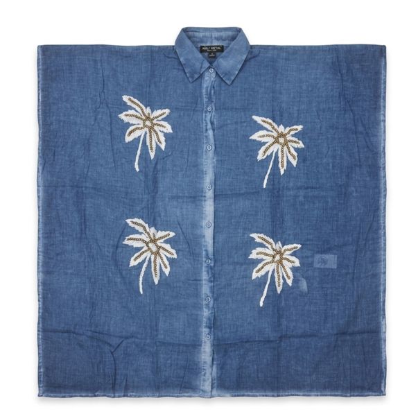Nomad Sari Op de Med Collectie - Kaftan - Blauw met Goud en Wit Palmbomen Decoratie