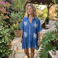 Nomad Sari Op de Med Collectie - Kaftan - Blauw met Goud en Wit Palmbomen Decoratie