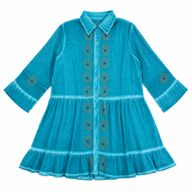 (M-L) Nomad Sari Op de Med Collectie - Tuniekjurk - Turkoois met boze-oog-blokdruk