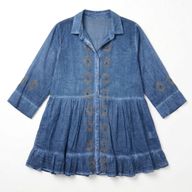 (M-L) Nomad Sari uit de Med Collectie - tuniekjurk - donkerblauw met boze-oog blokprint