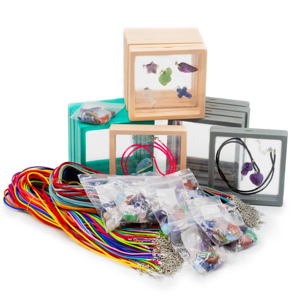 120x Edelsteen Hangers met Hangerkoord en Lijst Displays
