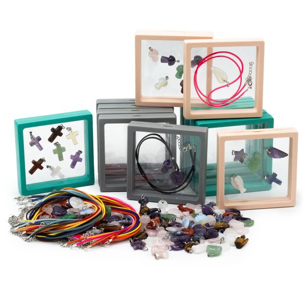 120x Edelsteen Hangers met Hangerkoord en Lijst Displays