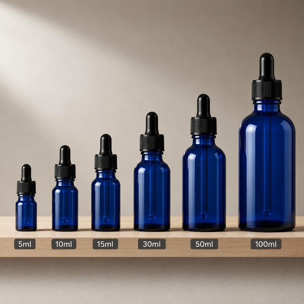 Blauwe Glazen Druppelflessen - 5ml tot 100ml
