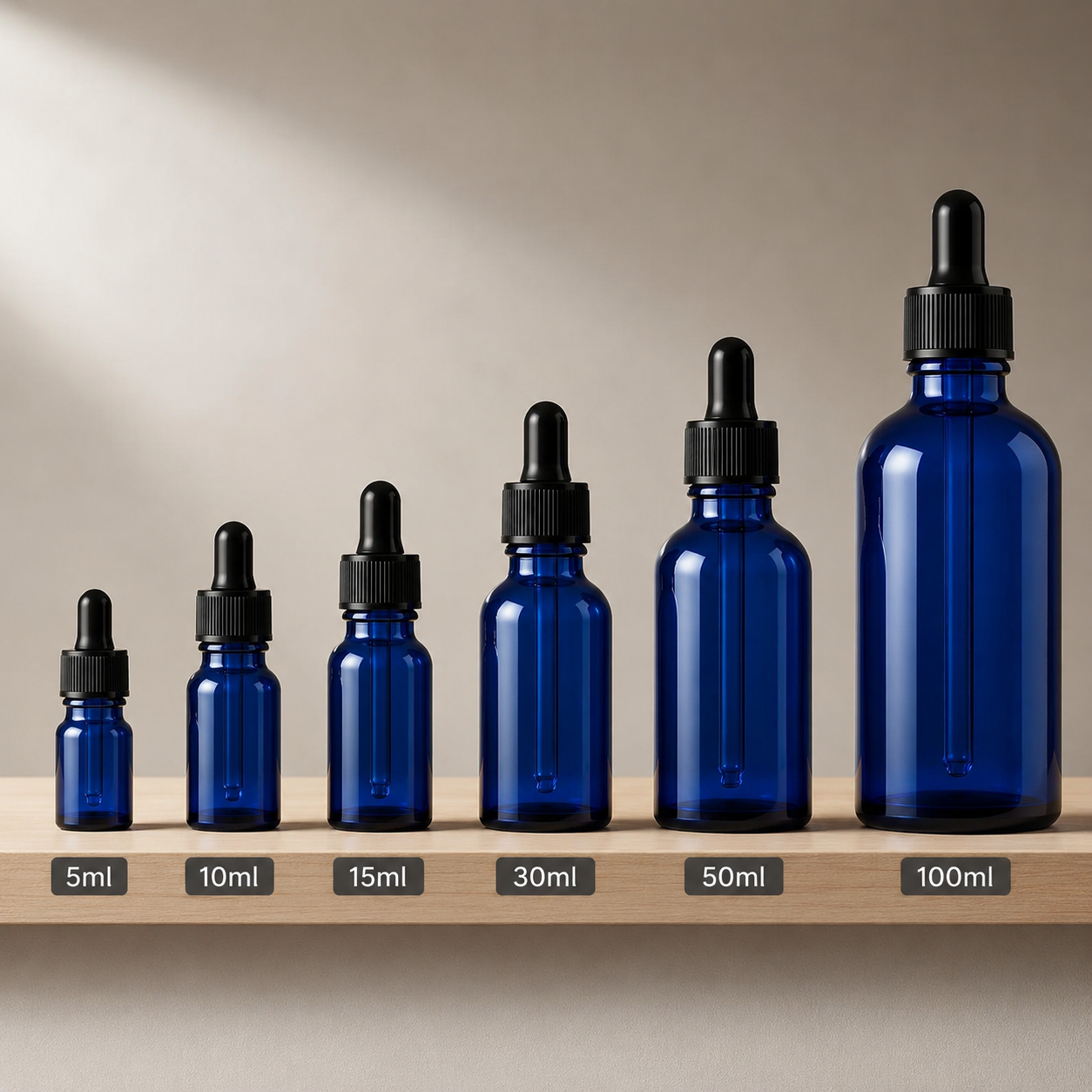 Blauwe Glazen Druppelflessen - 5ml tot 100ml